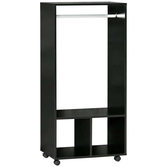 Rackhams Open Wardrobe on Wheels, Bedroom Wardrobe with Clothes Hanging Rail, 2 Storage Shelves, Mobile Garment Rack for Cloakroom, Hallway, Black - image 1