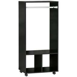 Rackhams Open Wardrobe on Wheels, Bedroom Wardrobe with Clothes Hanging Rail, 2 Storage Shelves, Mobile Garment Rack for Cloakroom, Hallway, Black - thumbnail 1