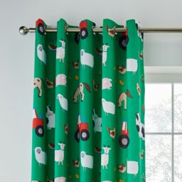 Rackhams Farmyard Animals Fully Reversible Eyelet Curtains - 66x72 Inch - Green
