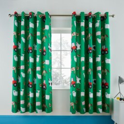 Rackhams Farmyard Animals Fully Reversible Eyelet Curtains - 66x72 Inch - Green - thumbnail 2