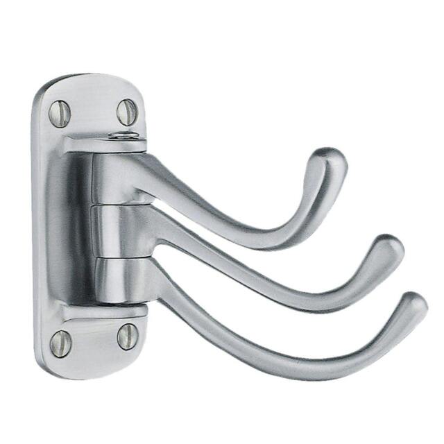 Rackhams Triple Swinging Coat Hook in Brushed Chrome, Height 80 mm