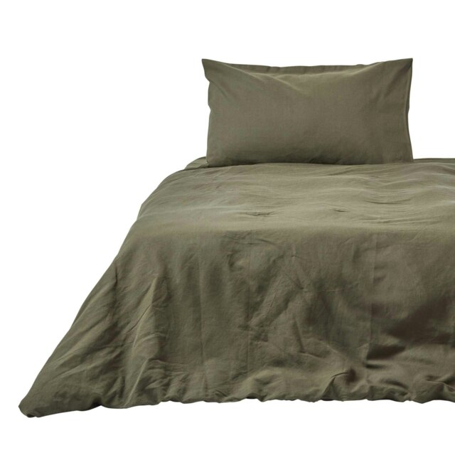 Rackhams Khaki Green European Size Linen Duvet Cover Set - 150 x 200 cm - image 1