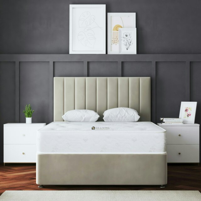 Rackhams Amelia Divan Bed with Upholstered Headboard - Four Drawers - Beige - Double - image 1