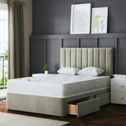 Rackhams Amelia Divan Bed with Upholstered Headboard - Four Drawers - Beige - Double - thumbnail 5