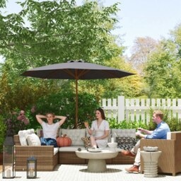 Rackhams Wooden Garden Parasol with Rope Pulley Mechanism - Dark Grey - Dark Grey - 300cm x 300cm x 250cm