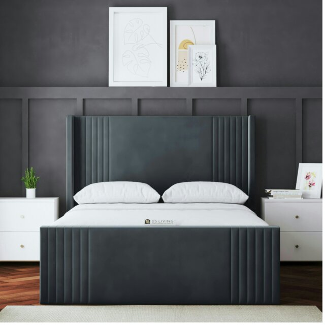 Rackhams Elara Divan Bed with Winged Panel Headboard - Grey (Steel) - Double / 4ft6 - image 1