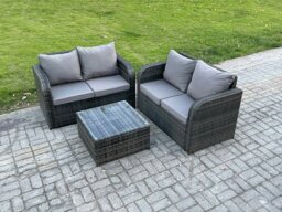 Rackhams Rattan Sofa Set Outdoor Garden Furniture Set with Square Coffee Table Loveseat Sofa Dark Grey Mixed - thumbnail 2