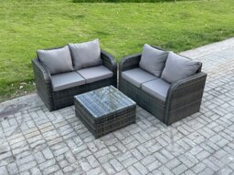 Rackhams Rattan Sofa Set Outdoor Garden Furniture Set with Square Coffee Table Loveseat Sofa Dark Grey Mixed - thumbnail 1