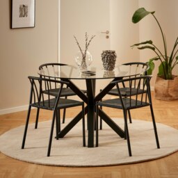 Rackhams Heaven Round Dining Table with Clear Glass Top and Black Legs - Black - No - Black - thumbnail 4