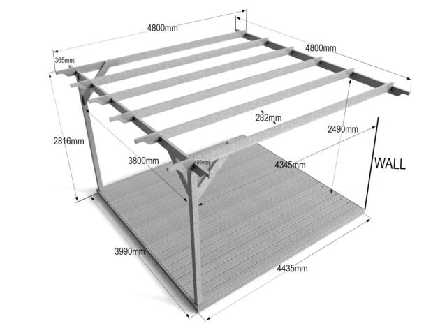 Rackhams Wall Mounted Pergola and Decking Kit Champion Design - Rustic Brown - 4.8m x 4.8m - image 1