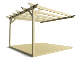Rackhams Wall Mounted Pergola and Decking Kit Champion Design - Rustic Brown - 4.8m x 4.8m - thumbnail 2