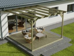 Rackhams Wall Mounted Pergola and Decking Kit Champion Design - Rustic Brown - 4.8m x 4.8m - thumbnail 3