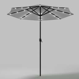 Rackhams 3M Garden Parasol Sun Umbrella Light Grey Iron With Solar LED Lights - Rattan Effect 14KG Resin tank base - thumbnail 4