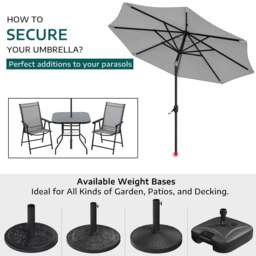 Rackhams 3M Garden Parasol Sun Umbrella Light Grey Iron With Solar LED Lights - Rattan Effect 14KG Resin tank base - thumbnail 6