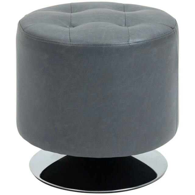 Rackhams 360° Swivel Foot Stool Round PU Ottoman with Thick Sponge Padding and Solid Steel Base, Grey - image 1