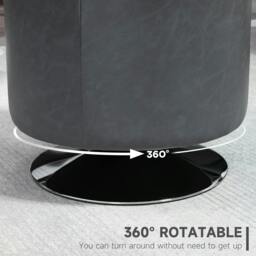 Rackhams 360° Swivel Foot Stool Round PU Ottoman with Thick Sponge Padding and Solid Steel Base, Grey - thumbnail 4