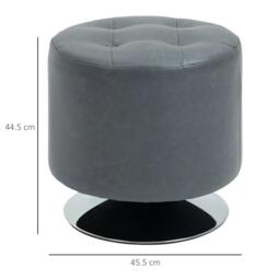 Rackhams 360° Swivel Foot Stool Round PU Ottoman with Thick Sponge Padding and Solid Steel Base, Grey - thumbnail 3