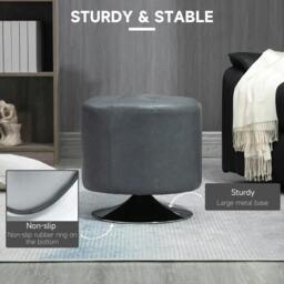 Rackhams 360° Swivel Foot Stool Round PU Ottoman with Thick Sponge Padding and Solid Steel Base, Grey - thumbnail 6
