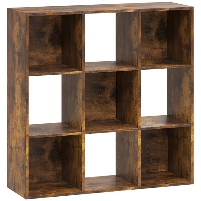 Rackhams 3-tier 9 Cubes Storage Unit Particle Board Cupboard Bookcase Organiser Home Office Shelves, Rustic Brown