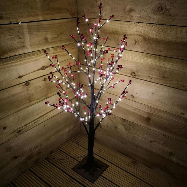 Rackhams 90cm 3ft Christmas Lit Black Twig Tree Red Berry 240 Warm White LED - image 1