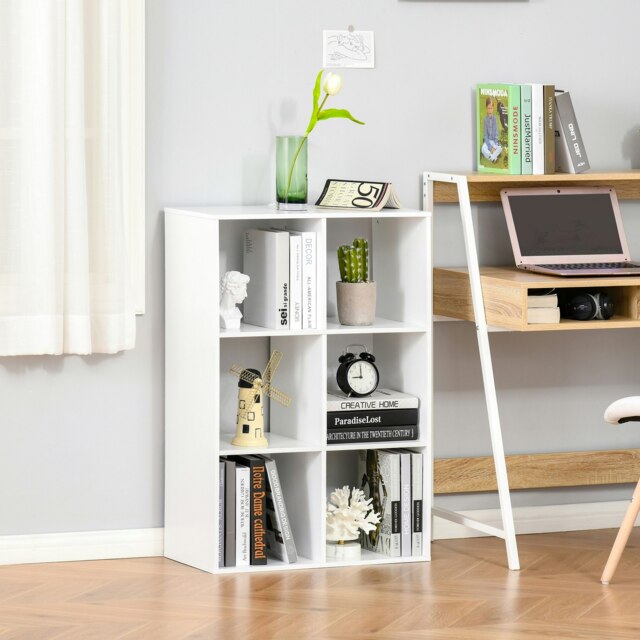 Rackhams Storage Cabinet Bookcase 6 Cube with Shelves for Home Office, White - White - image 1