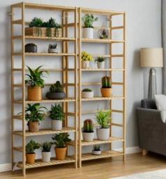 Rackhams 6-Tier Bamboo Bookshelf, Adjustable Free Standing Shelf Unit for Kitchen, Bathroom, or Living Room - thumbnail 2