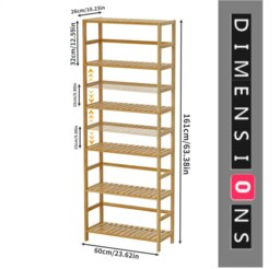 Rackhams 6-Tier Bamboo Bookshelf, Adjustable Free Standing Shelf Unit for Kitchen, Bathroom, or Living Room - thumbnail 4