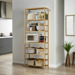 Rackhams 6-Tier Bamboo Bookshelf, Adjustable Free Standing Shelf Unit for Kitchen, Bathroom, or Living Room - thumbnail 6