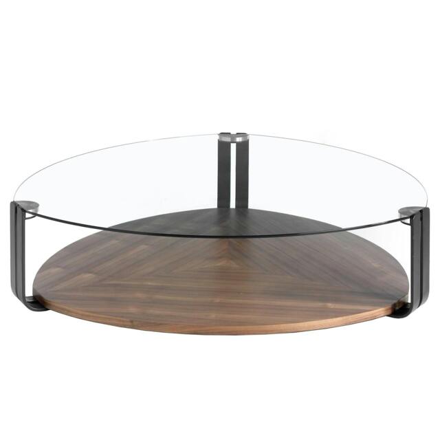 Rackhams Triangular Coffee Table Triangular Tempered Glass, Black Steel and Walnut 2055 - image 1