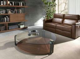Rackhams Triangular Coffee Table Triangular Tempered Glass, Black Steel and Walnut 2055 - thumbnail 3