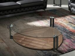 Rackhams Triangular Coffee Table Triangular Tempered Glass, Black Steel and Walnut 2055 - thumbnail 6