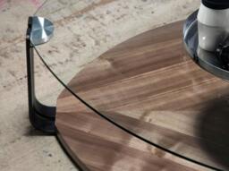 Rackhams Triangular Coffee Table Triangular Tempered Glass, Black Steel and Walnut 2055 - thumbnail 5