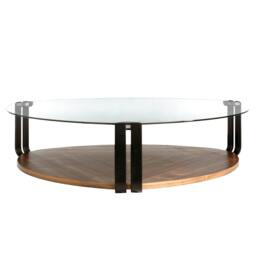 Rackhams Triangular Coffee Table Triangular Tempered Glass, Black Steel and Walnut 2055 - thumbnail 2