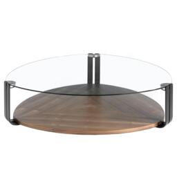 Rackhams Triangular Coffee Table Triangular Tempered Glass, Black Steel and Walnut 2055