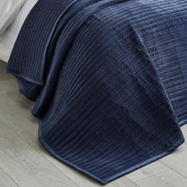 Rackhams Velvet Pinsonic Quilted Bedspread Navy Blue - 220 x 220 cm - Navy Blue - image 1