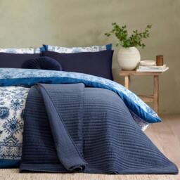 Rackhams Velvet Pinsonic Quilted Bedspread Navy Blue - 220 x 220 cm - Navy Blue - thumbnail 3