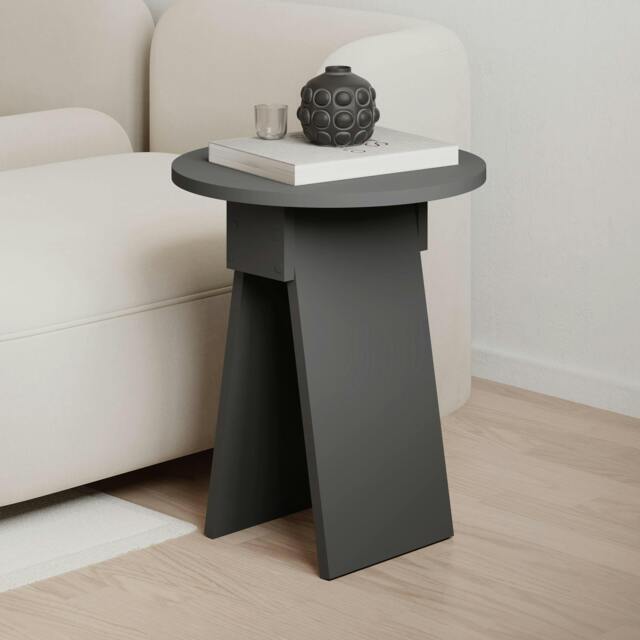 Rackhams Modern Chen Side Table Round Shape Particle Board 2 Legs Coffee Table 42(W)x42(D)x50(H) cm - Anthracite - image 1