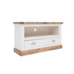 Rackhams Tropea Off White 1 Drawer TV Cabinet Chrome Cup Handle - Off White - thumbnail 2