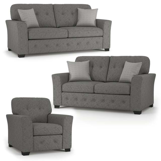 Rackhams Hartley Fullback Tufted 3 Piece Sofa Suite - Grey - image 1