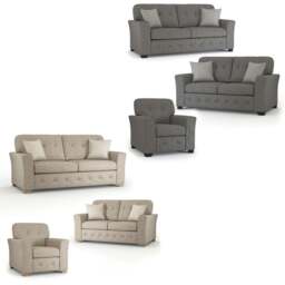 Rackhams Hartley Fullback Tufted 3 Piece Sofa Suite - Grey - thumbnail 3
