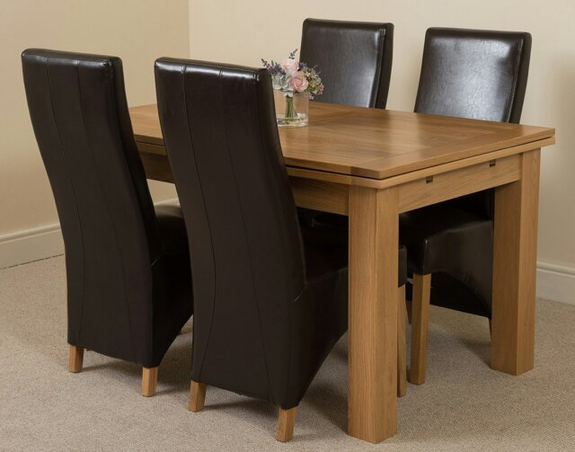 Rackhams Richmond Medium Oak Extendable Dining Table with Lola Leather Chairs - 4 chairs - Brown - image 1