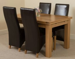 Rackhams Richmond Medium Oak Extendable Dining Table with Lola Leather Chairs - 4 chairs - Brown - thumbnail 1