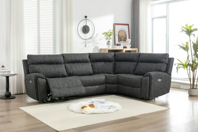Rackhams Electric Recliner Sofa, Power Corner Recliner Corner Sofa Set 105–135 Degrees with Adjustable Backrest and Footrest - DARK GREY - 4 Seater - image 1
