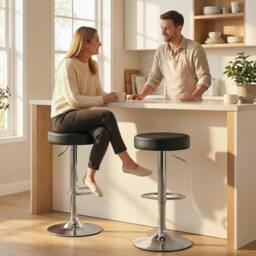 Rackhams Bar Stools Set of 2, Height Adjustable Breakfast Bar Chairs - Black - thumbnail 1