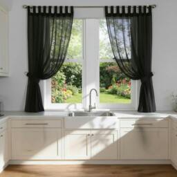 Rackhams Voile Tab Top Curtain Pair with Crystal Tie Backs Sheer Window Panels - Cerise - 150cm width x 122cm drop - thumbnail 2