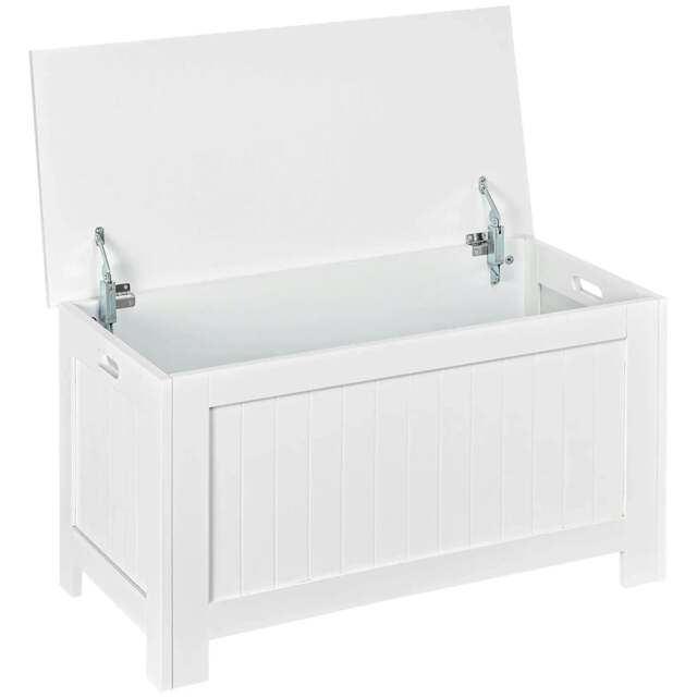 Rackhams Lift Top Storage Chest Toy Box Organizer with Lid and Safety Hinges for Bedroom Entryway Living Room - White - image 1