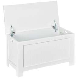 Rackhams Lift Top Storage Chest Toy Box Organizer with Lid and Safety Hinges for Bedroom Entryway Living Room - White - thumbnail 1