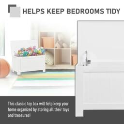 Rackhams Lift Top Storage Chest Toy Box Organizer with Lid and Safety Hinges for Bedroom Entryway Living Room - White - thumbnail 6