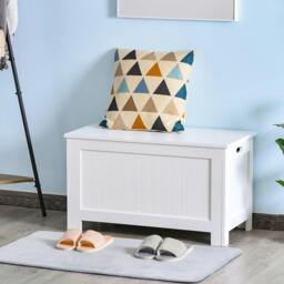 Rackhams Lift Top Storage Chest Toy Box Organizer with Lid and Safety Hinges for Bedroom Entryway Living Room - White - thumbnail 2