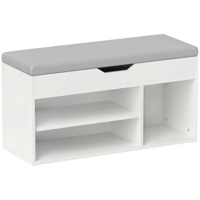Rackhams Shoes Cabinet Bench Hidden Storage Padded Seat Organiser Footwear Rack Hallway Cream White